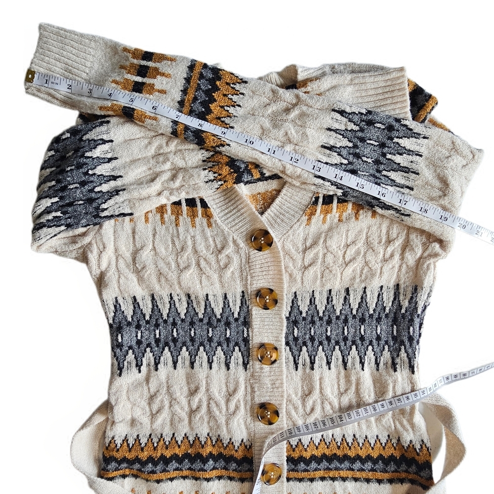 Lucky Brand Fair Isle Cardigan Knit Sweater Dress Aztec Geomteric Patterned - Picture 11 of 16